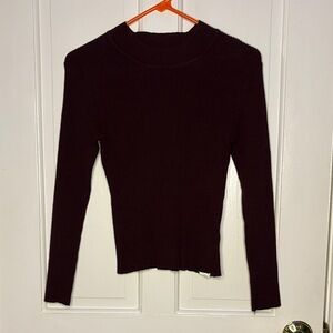 Brown Ribbed Knit High Neck Sweater